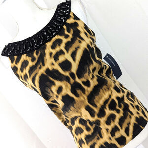 NWT! JONES NEW YORK SIGNATURE! GINGERNUT LEOPARD, BLACK CROCHET TOP, TANK! SZ S